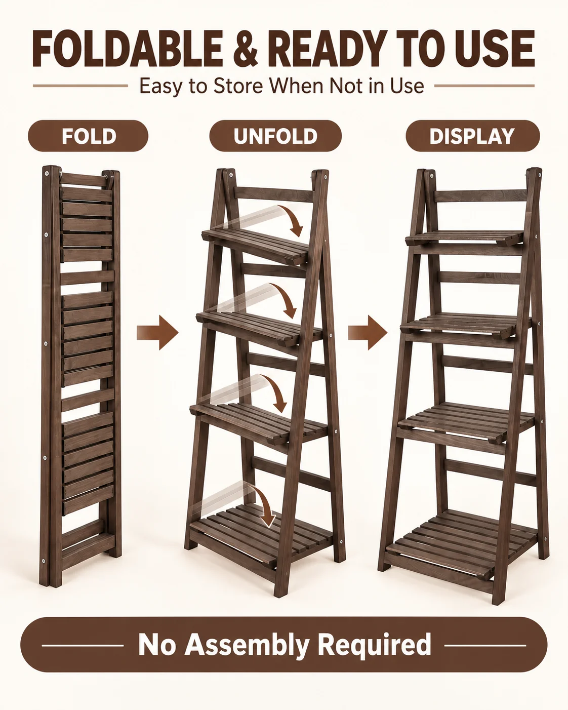 4 Tier Foldable Wooden Plant Stand Ladder Shelf Flower Pot Display Rack for Indoor Patio Balcony Garden