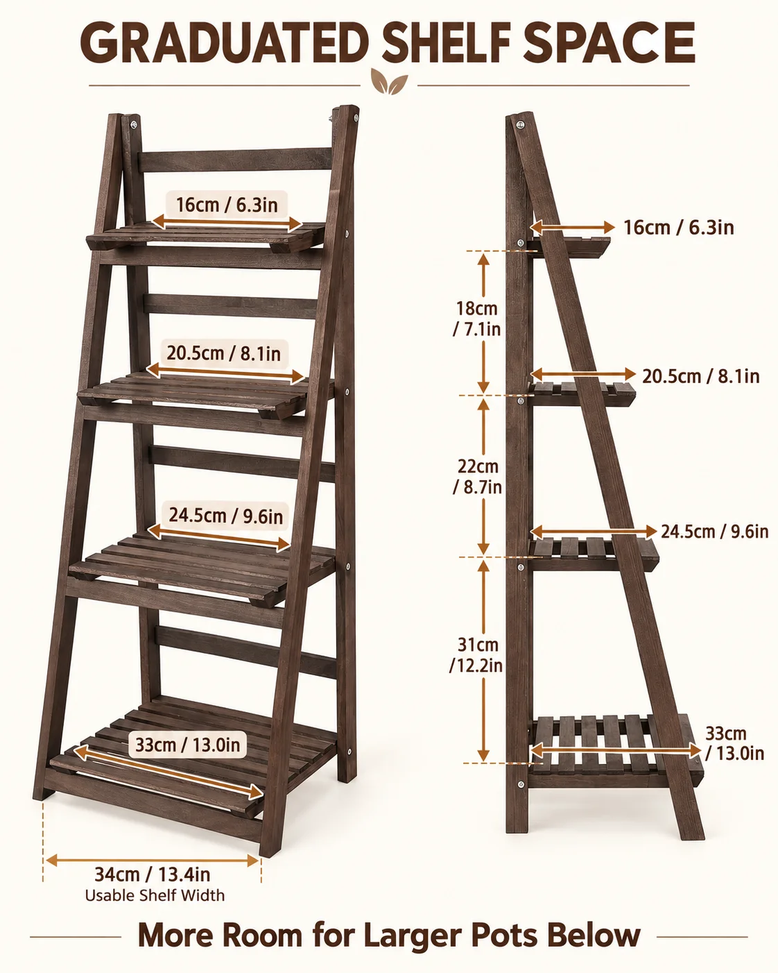 4 Tier Foldable Wooden Plant Stand Ladder Shelf Flower Pot Display Rack for Indoor Patio Balcony Garden