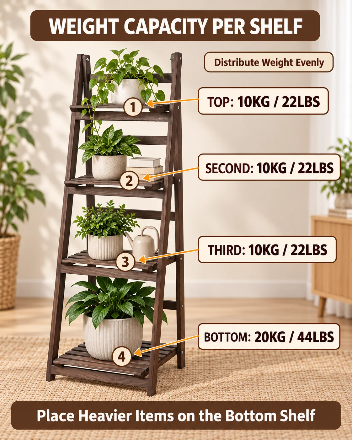 4 Tier Foldable Wooden Plant Stand Ladder Shelf Flower Pot Display Rack for Indoor Patio Balcony Garden