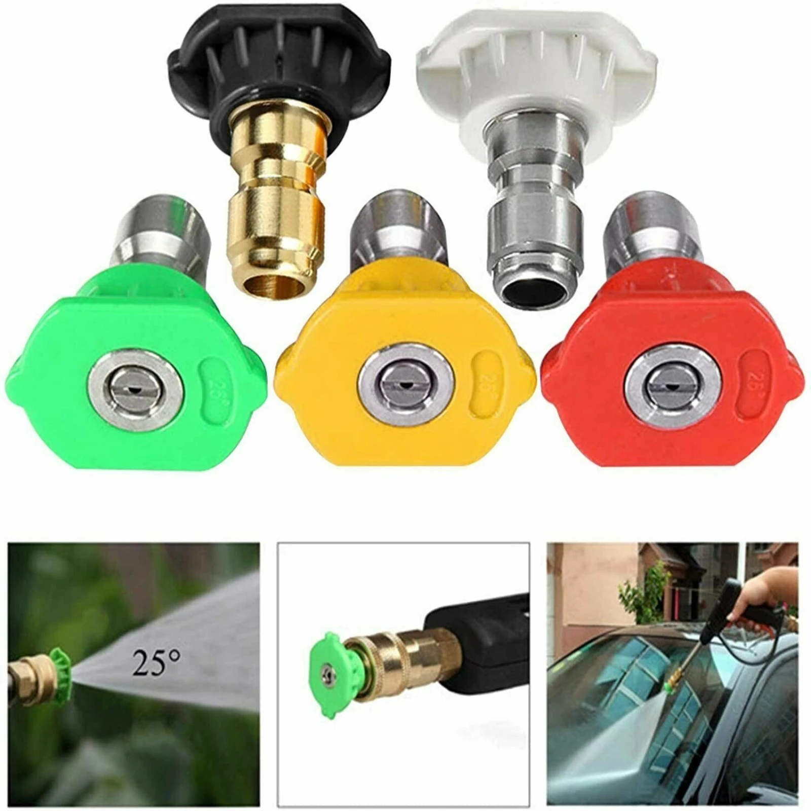5Pcs 1/4" Quick Connect Spray Nozzle High Power Kit Pressure Washer Spray Nozzles Tips For Car Foam Lance Gun 3600 PSI 5 Colors