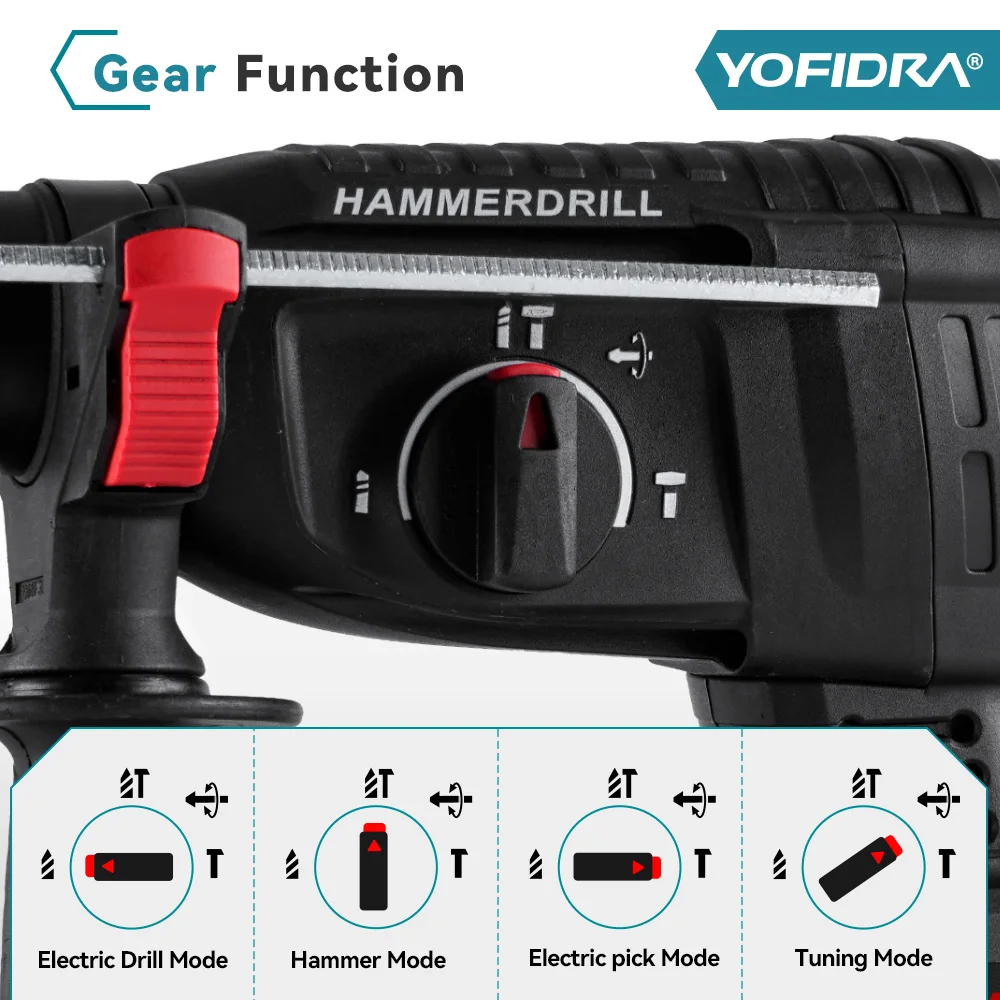 YOFIDRA 26mm Brushless Electric Hammer Drill Cordless Multifunctional Impact Drill Power Tools For Makita 18V Battery Pin