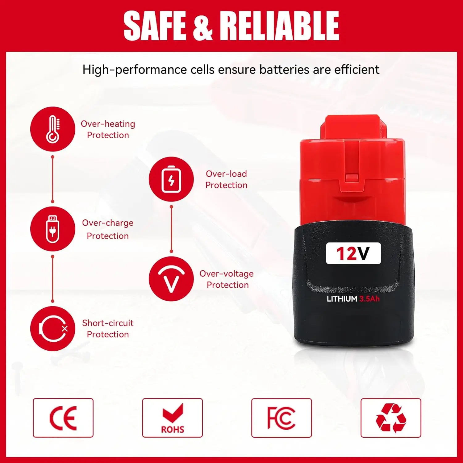 VANON M12 1/2/4Pack 12V 3.5Ah Li-ion Battery Compatible with Milwaukee C12 XC 48-11-2440 48-11-2402 48-11-2411 48-11-2401 Battery Pin