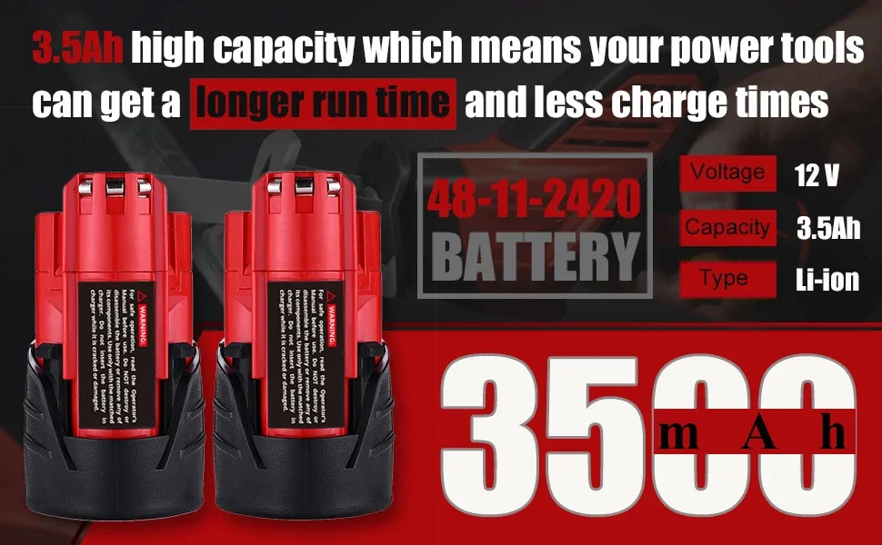 1/2/4Pcs 3.5Ah M12 Battery and M12-18C Charger Set Replace for Milwaukee 12V Power Tools Battery Pin 48-11-2411 48-11-2440