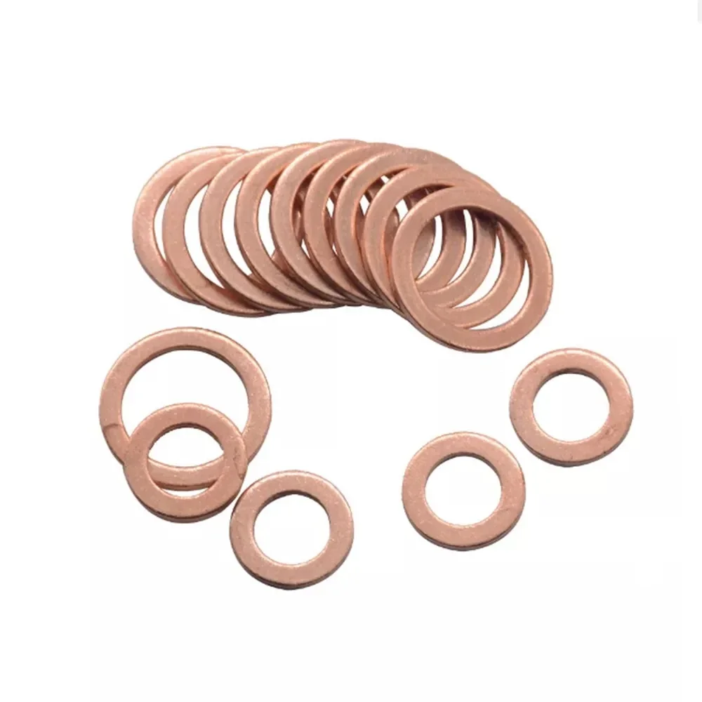 100/200PCS Copper Washer Gasket Nut And Bolt Set Flat Ring Seal Assortment Kit With Box M4/M5/M6/M8/M10/M12/M14 For Sump Plugs