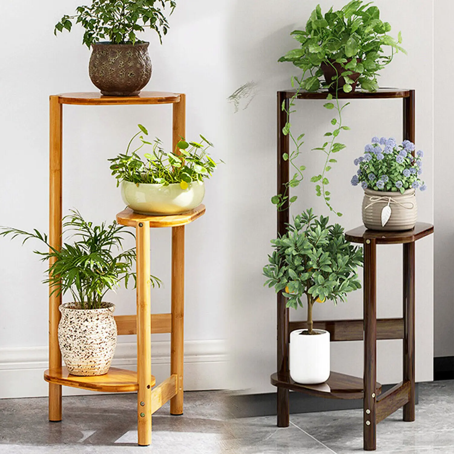 3 Tier Bamboo Tall Corner Plant Rack Planter Stand Flower Pot Holder Storage Rack for Balcony Garden Patio
