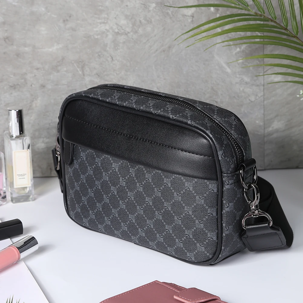 Casual Business Shoulder Messenger Bag Classic Pattern Men Shoulder Crossbody Bag Plaid Designer for Travel Work Male Sling Bags