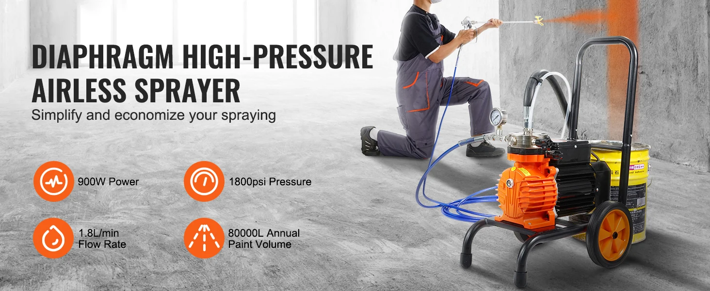 SucceBuy Diaphragm Airless Paint Sprayer Efficiency Cart Airless Paint Sprayer 2000 psi High Pressure Paint Airless Sprayer DIY