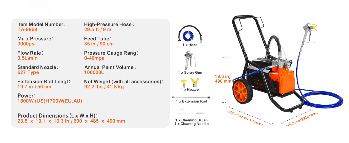 SucceBuy Diaphragm Airless Paint Sprayer Efficiency Cart Airless Paint Sprayer 2000 psi High Pressure Paint Airless Sprayer DIY