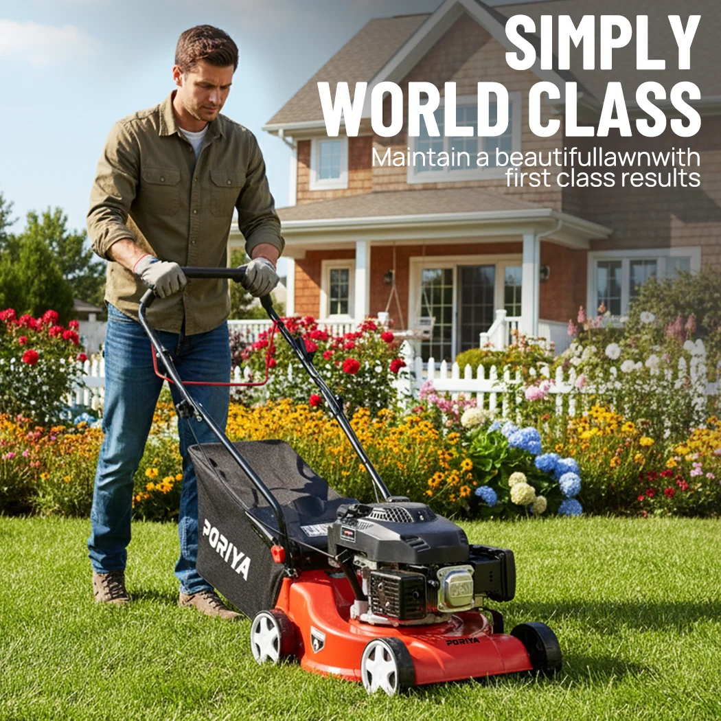 PORIYA Lawn Mower 16' 4 Stroke Engine Oil Powered Hand Push Engine Lawnmower