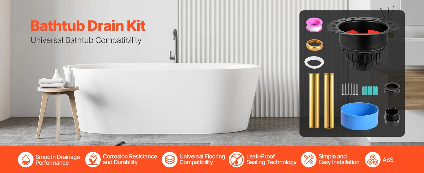 SucceBuy ABS Freestanding Tub Drain Kit 2 Brass Tail Pipes with ABS Adapter of Tailpiece Compatible with Freestanding Bathtubs