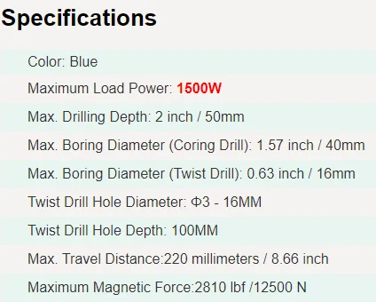PORIYA Magnetic Drill 1450W 12500N Portable Mag Drill Press 850RPM