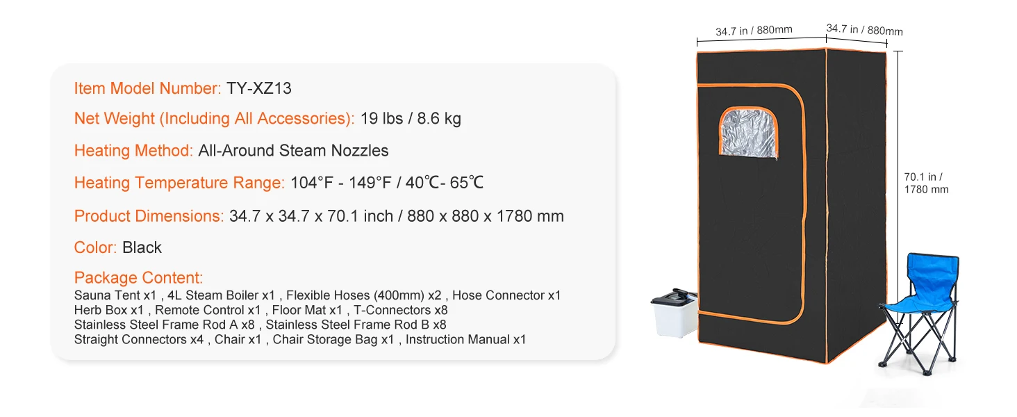 SucceBuy Compact Portable Steam Sauna Tent 1200 Watt, Therapeutic  for Detox Relaxation Time Remote Control Personal  for Home