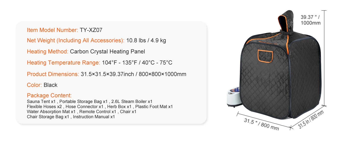 SucceBuy Compact Portable Steam Sauna Tent 1200 Watt, Therapeutic  for Detox Relaxation Time Remote Control Personal  for Home