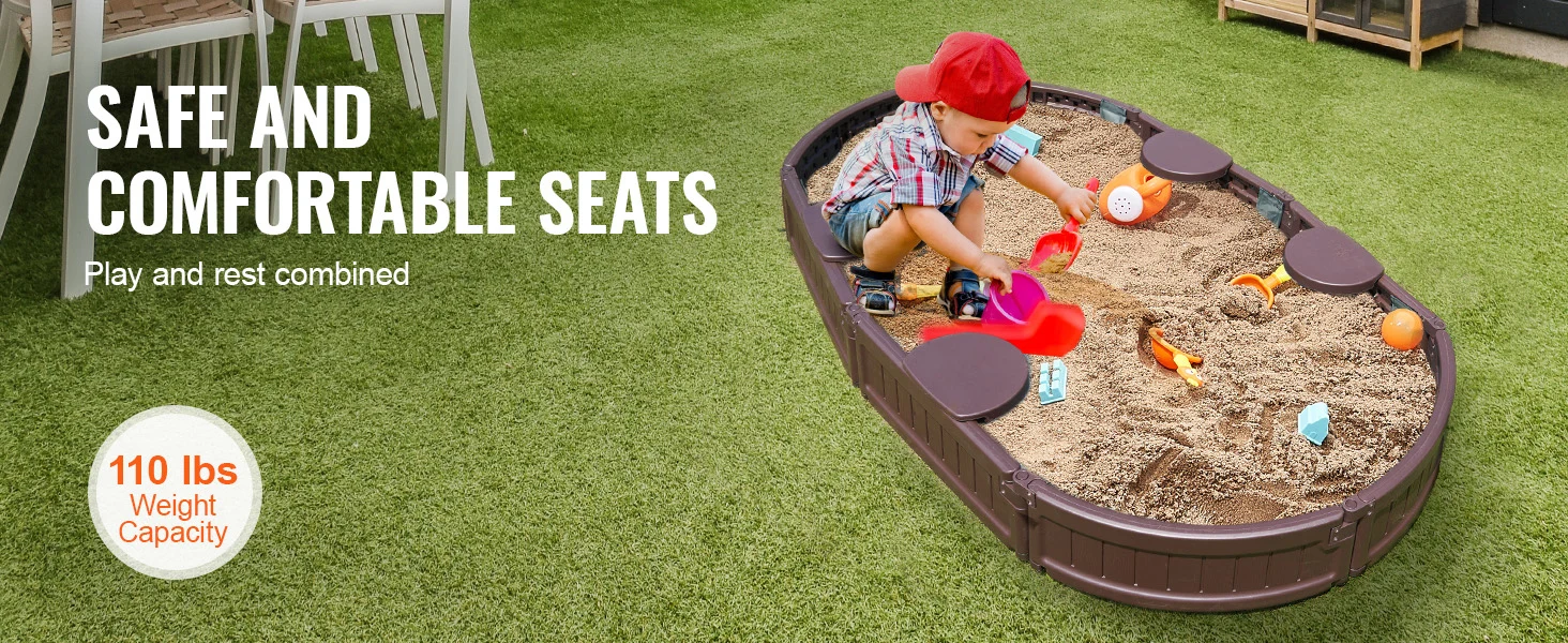 SucceBuy Sandbox with Cover in Square Sand Box Sand Pit w/ 4 Corner Seating and Bottom Liner Kids Sandbox for Outdoor for Kids