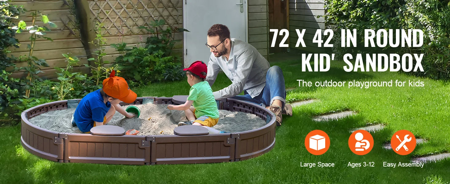 SucceBuy Sandbox with Cover in Square Sand Box Sand Pit w/ 4 Corner Seating and Bottom Liner Kids Sandbox for Outdoor for Kids