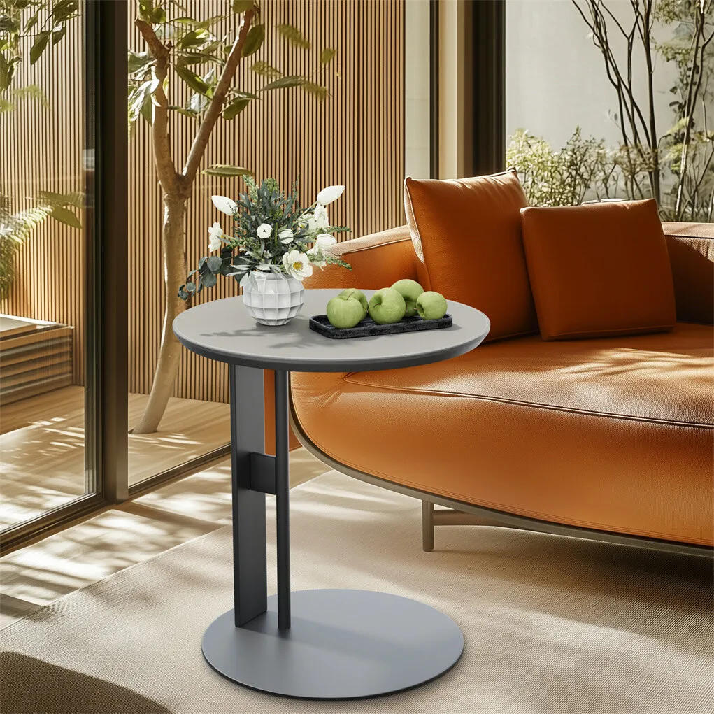 Saddle Leather Side Table C Shape Round Coffee Table Sofa Table Living Room Standing Table