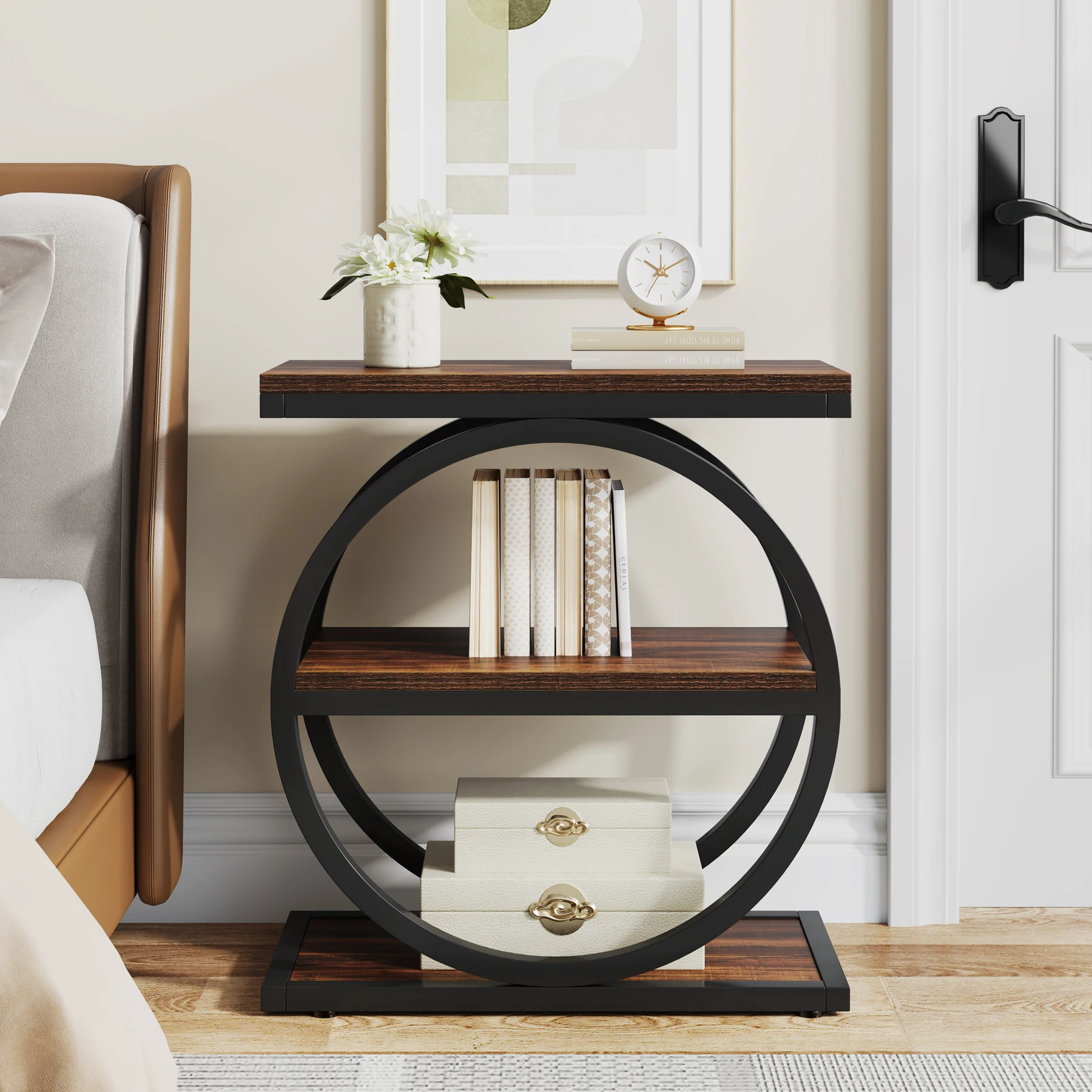 Tribesigns Narrow End Table with 3 Storage Shelves, Wooden Side Table, Industrial Small Sofa Side Table