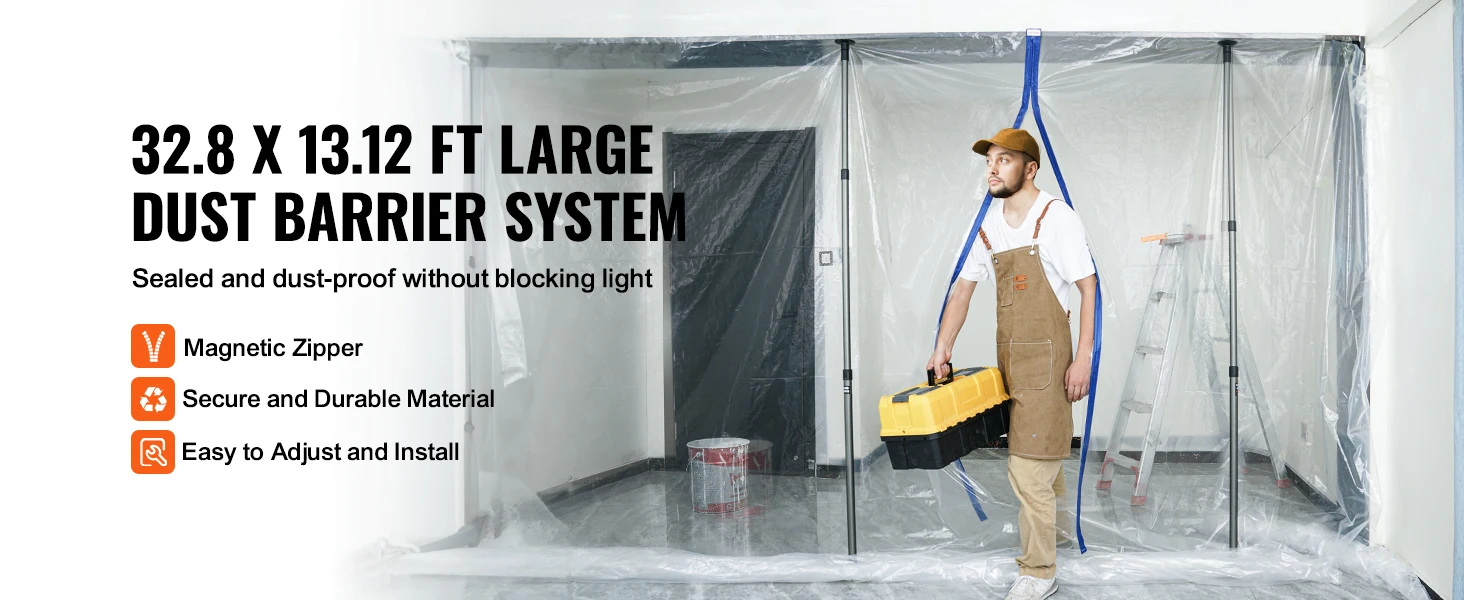 SucceBuy 7.5/8.5/13.2' Reusable Dust Barrier Dust Barrier Door Kit with Magnetic Self-Closing Zipper PE Construction Door Cover