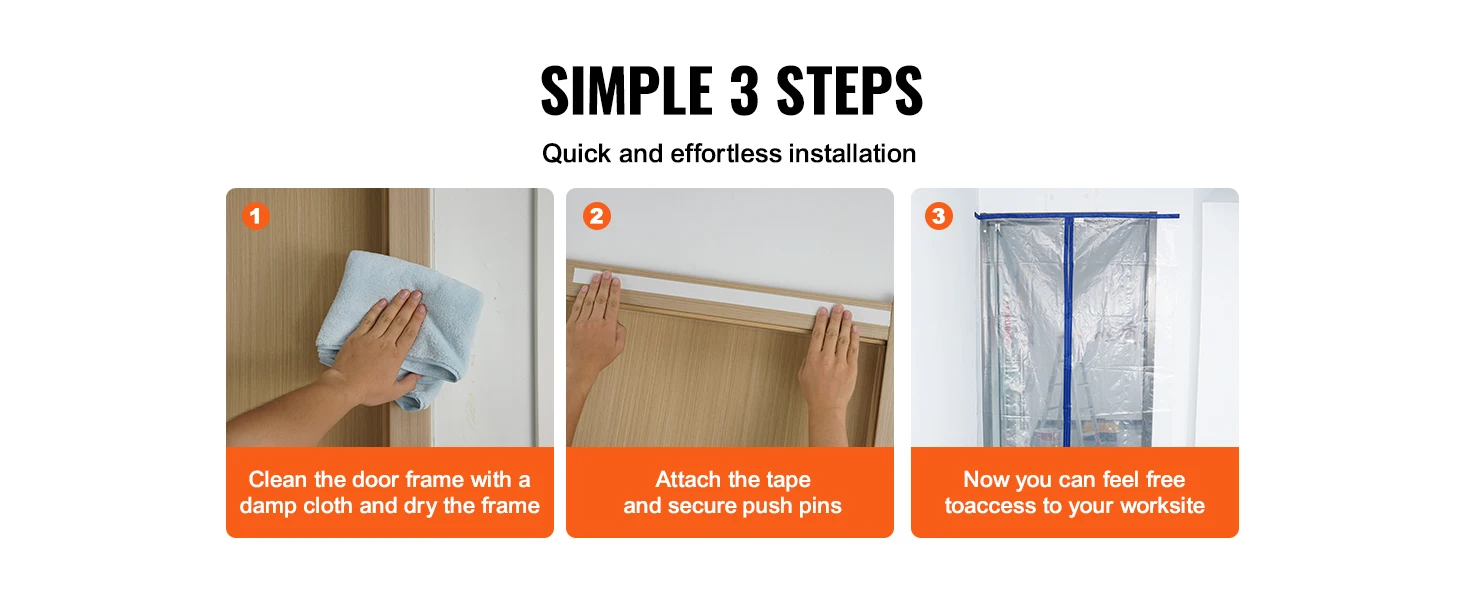 SucceBuy 7.5/8.5/13.2' Reusable Dust Barrier Dust Barrier Door Kit with Magnetic Self-Closing Zipper PE Construction Door Cover