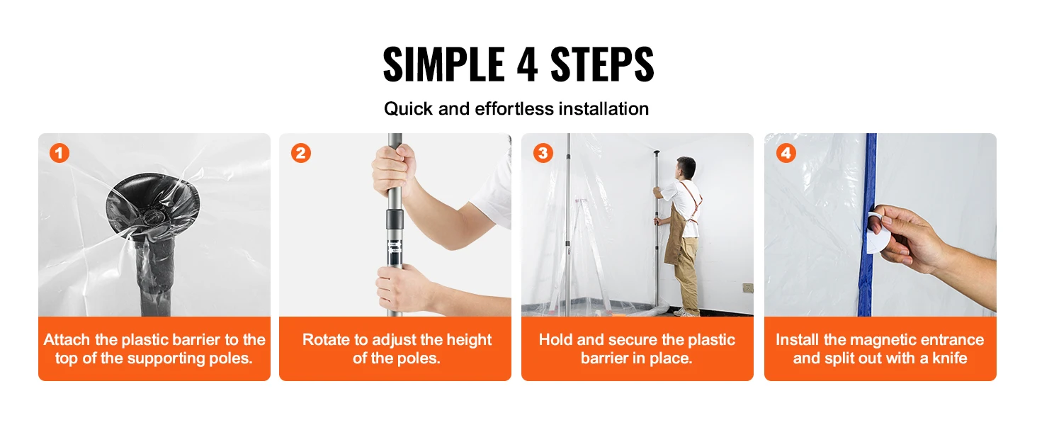 SucceBuy 7.5/8.5/13.2' Reusable Dust Barrier Dust Barrier Door Kit with Magnetic Self-Closing Zipper PE Construction Door Cover