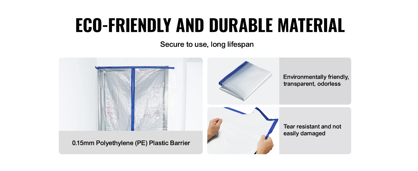 SucceBuy 7.5/8.5/13.2' Reusable Dust Barrier Dust Barrier Door Kit with Magnetic Self-Closing Zipper PE Construction Door Cover