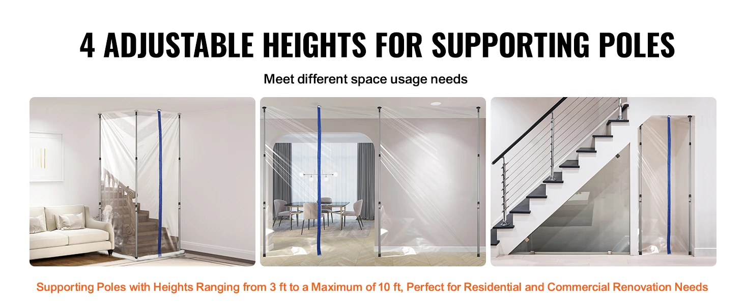 SucceBuy 7.5/8.5/13.2' Reusable Dust Barrier Dust Barrier Door Kit with Magnetic Self-Closing Zipper PE Construction Door Cover
