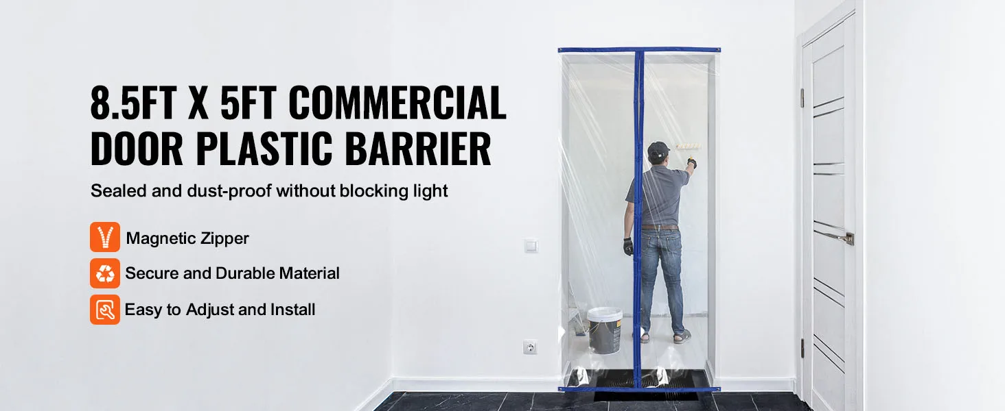 SucceBuy 7.5/8.5/13.2' Reusable Dust Barrier Dust Barrier Door Kit with Magnetic Self-Closing Zipper PE Construction Door Cover