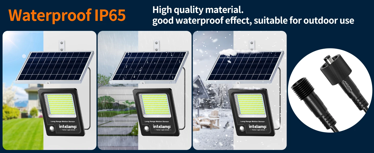 Intelamp 12000mah 3000LM Solar Lights Outdoor Lamp IP66 With Larger Solar Panel Two Motion Sensors For Garden Street Wall Yard