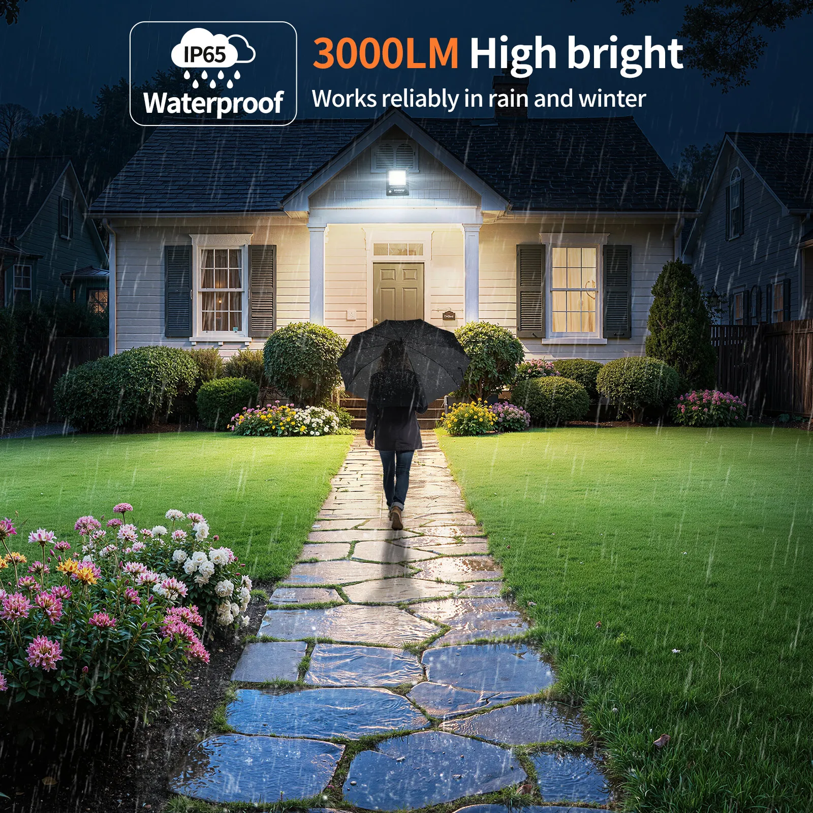 Intelamp 12000mah 3000LM Solar Lights Outdoor Lamp IP66 With Larger Solar Panel Two Motion Sensors For Garden Street Wall Yard