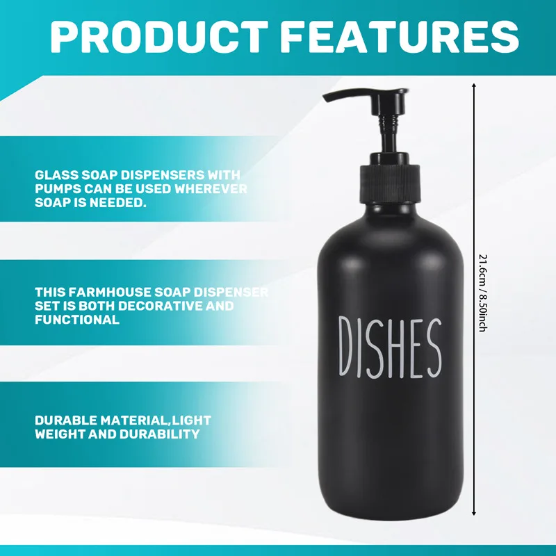 Soap Dispenser Set 2 Pack,Contains Dish Soap Dispenser And 16 Oz Glass Soap Dispenser With Pump