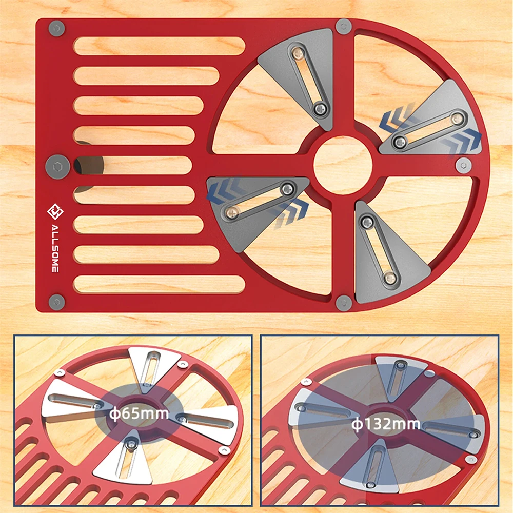 Allsome Trimming Router Base Plate 65 to 132mm Diameter Trimming Machine Workbench Base Adjustable Slider Aluminum Alloy