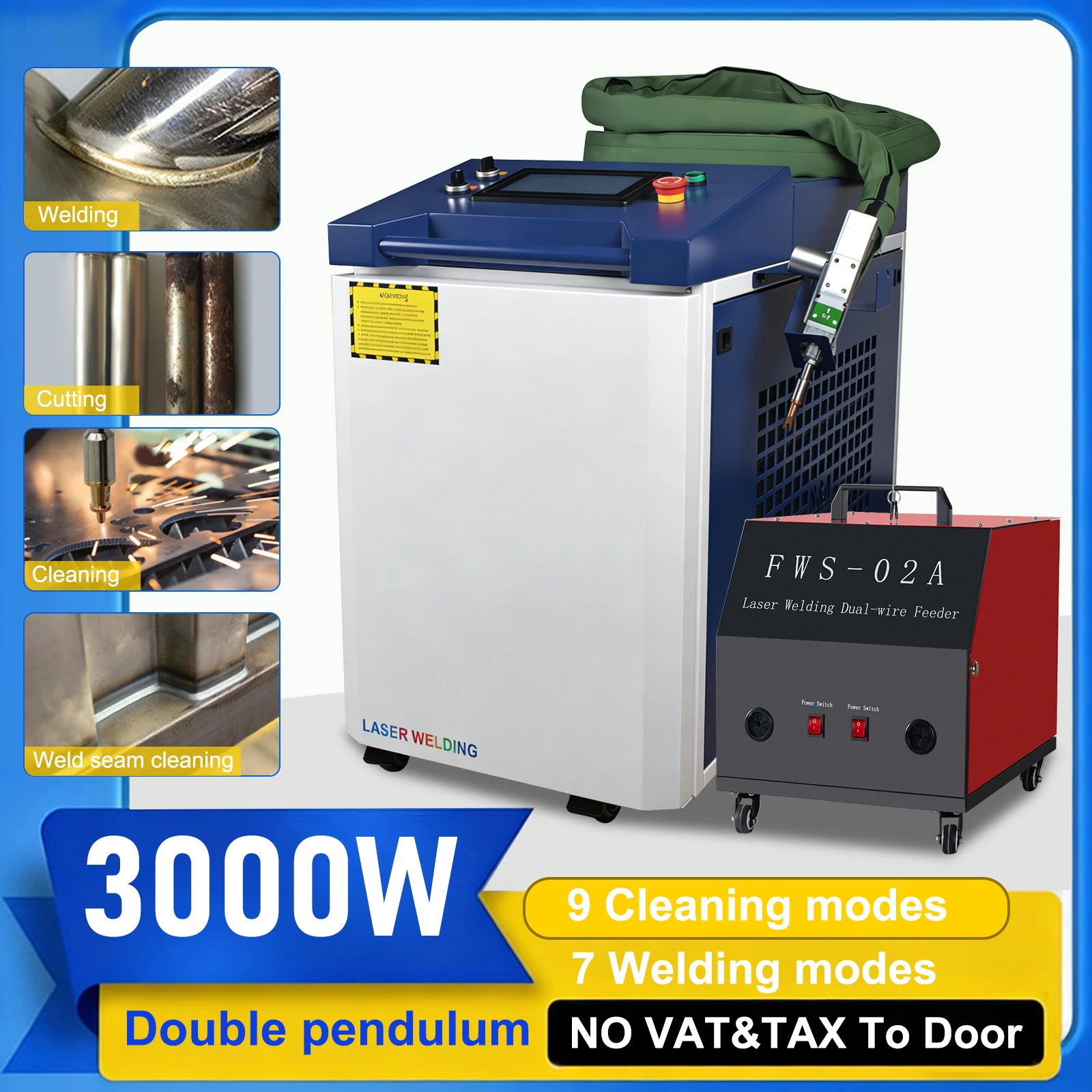 3000W Raycus Double Pendulum Laser Welder with Dual Wire Feeder Machine 4 in 1 Laser Welding Cleaning Cutting for Metal AU Stock