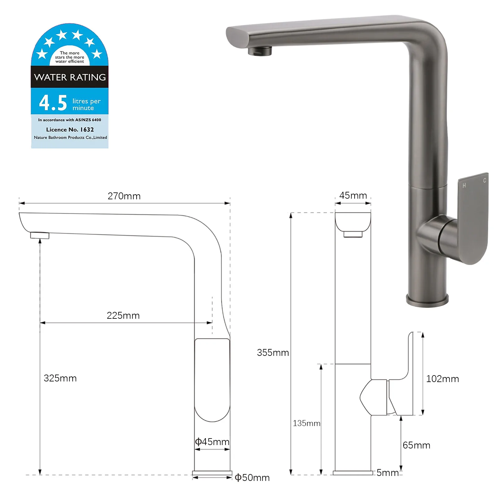 **Sydney Stock** KYLINS Tall Kithen Mixer Tap Sink Faucet Tapware Brushed Nickel Gold Black Gun Metal Chrome WaterMark Wels