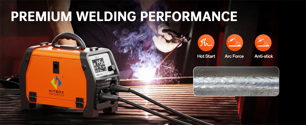 HITBOX 4 in 1 MIG Welder MMA/Gasless MIG/Lift TIG/Spool Gun Synergic Control Inverter Welder Large LED Display HBM145 AU Plug