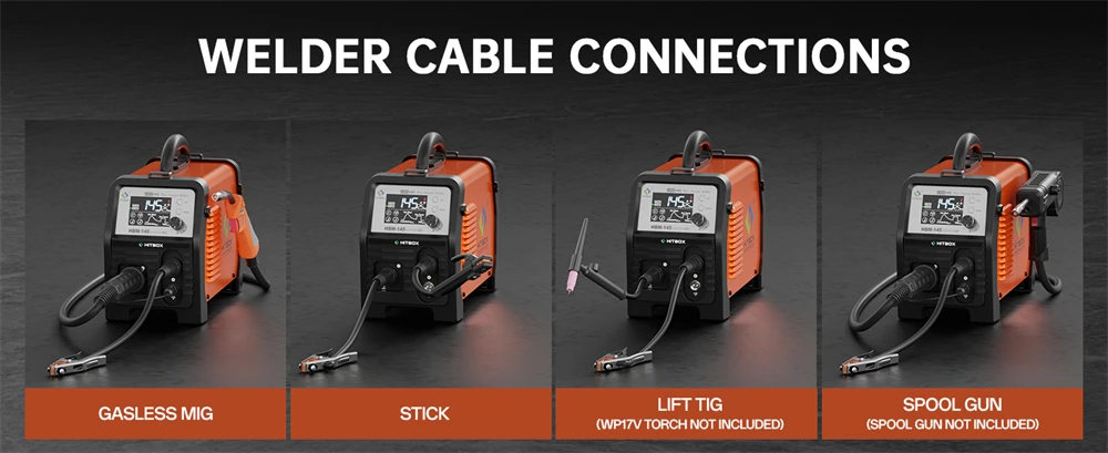 HITBOX 4 in 1 MIG Welder MMA/Gasless MIG/Lift TIG/Spool Gun Synergic Control Inverter Welder Large LED Display HBM145 AU Plug