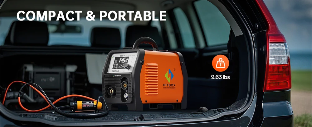 HITBOX 4 in 1 MIG Welder MMA/Gasless MIG/Lift TIG/Spool Gun Synergic Control Inverter Welder Large LED Display HBM145 AU Plug