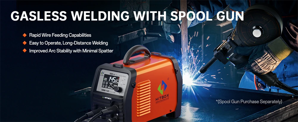 HITBOX 4 in 1 MIG Welder MMA/Gasless MIG/Lift TIG/Spool Gun Synergic Control Inverter Welder Large LED Display HBM145 AU Plug