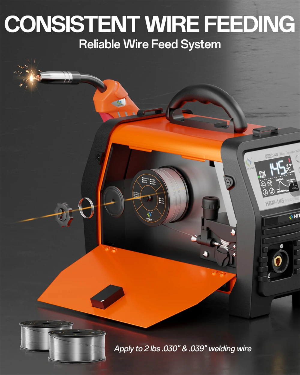 HITBOX 4 in 1 MIG Welder MMA/Gasless MIG/Lift TIG/Spool Gun Synergic Control Inverter Welder Large LED Display HBM145 AU Plug