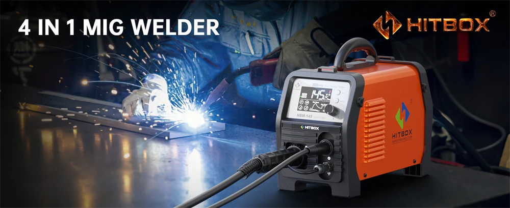HITBOX 4 in 1 MIG Welder MMA/Gasless MIG/Lift TIG/Spool Gun Synergic Control Inverter Welder Large LED Display HBM145 AU Plug