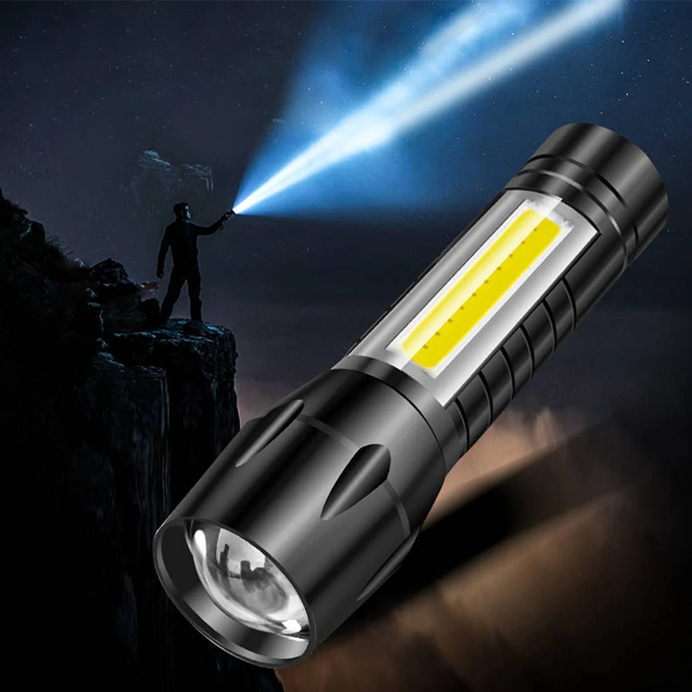 5PCS 900000LM COB LED Flashlight Zoom USB Rechargeable Camping Small Torch Lamp