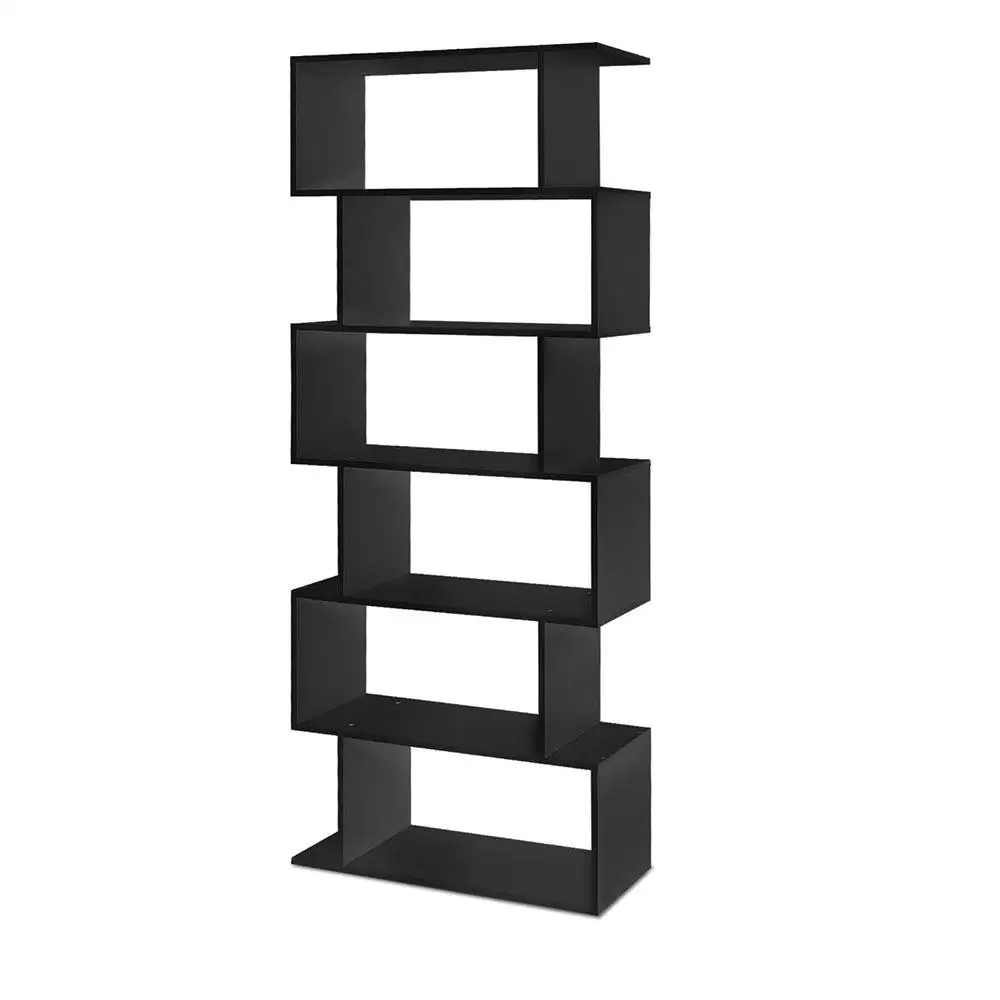 6 Tier Black Bookshelf Freestanding Tall Storage Organizer Wooden Display Shelf for Home Office Living Room Space Saving Furniture