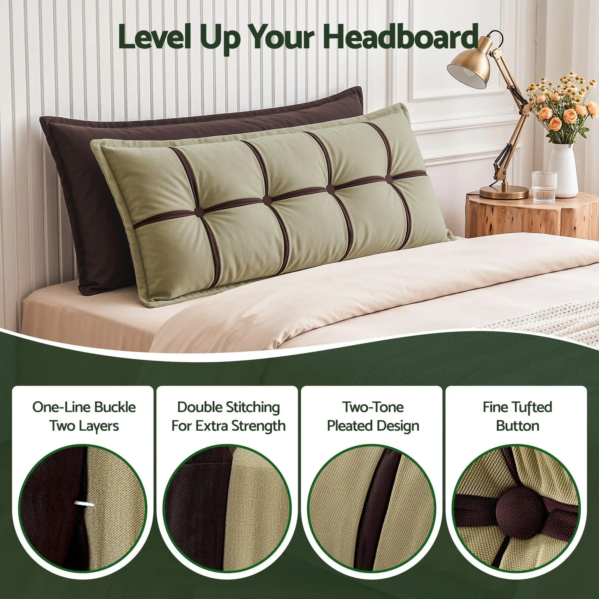 Double Layer Storage Wedge Reading Pillow Adjustable Filling Chenille Bed Rest Cushion for daybed Dorm and RV Double Size