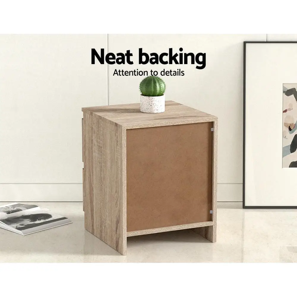 2 Piece Oak Bedside Table with 2 Drawers Modern Nightstand for Bedroom Storage Furniture