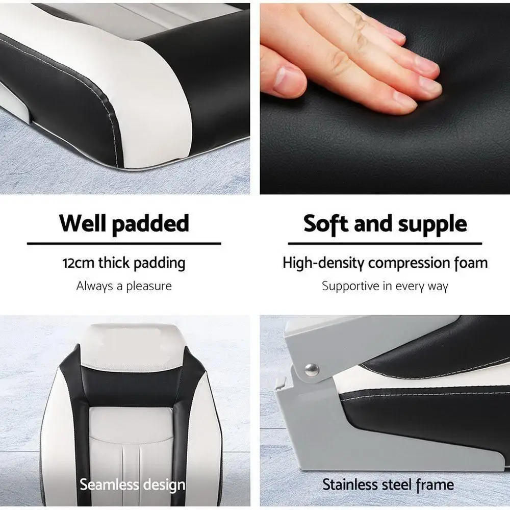 2X Folding Boat Seats Marine Swivel Seats High Back 12cm Thick Padding Grey for Fishing Boat Yacht Kayak】【。