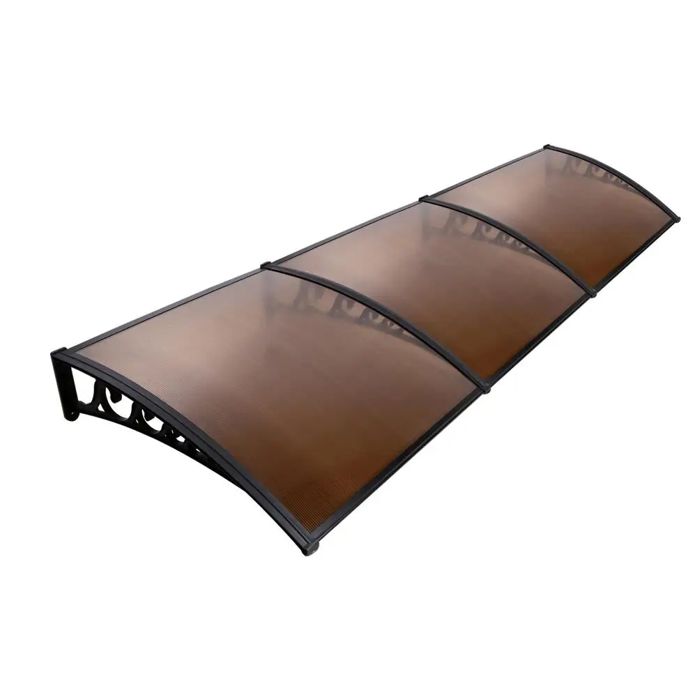 Window Door Awning 1x3m Brown Outdoor Rain Sun Shelter Polycarbonate Canopy Wall Mounted Porch Cover
