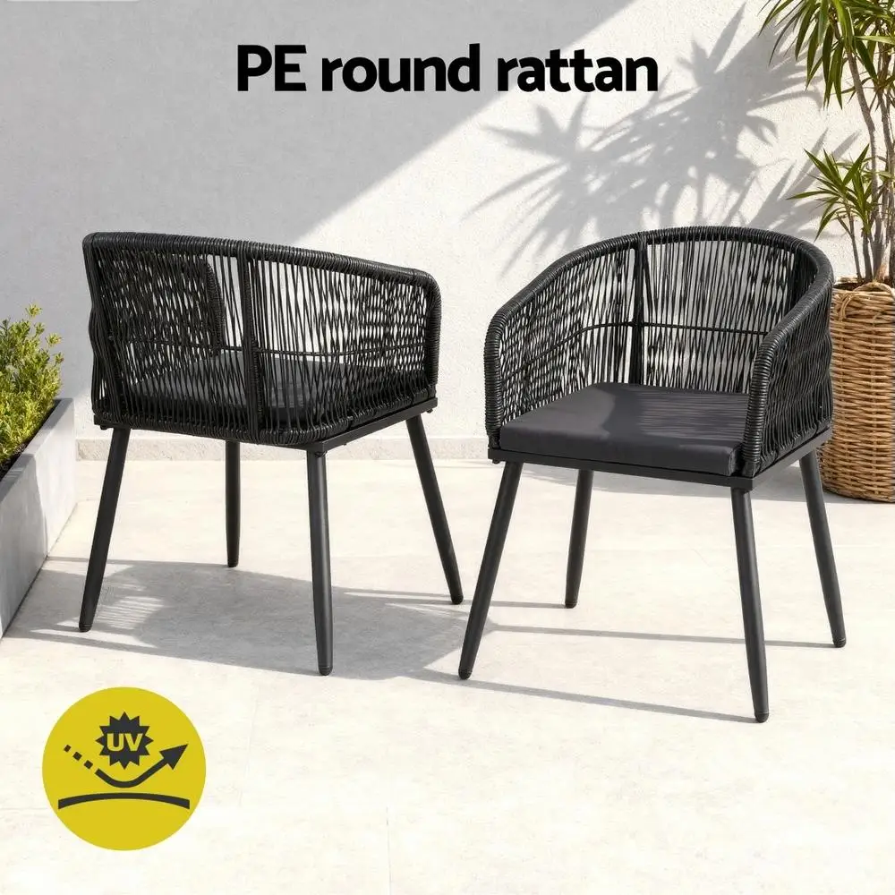 5 Piece Outdoor Dining Set Table and Chairs Patio Furniture Bistro Set Black Rattan Style Garden Use