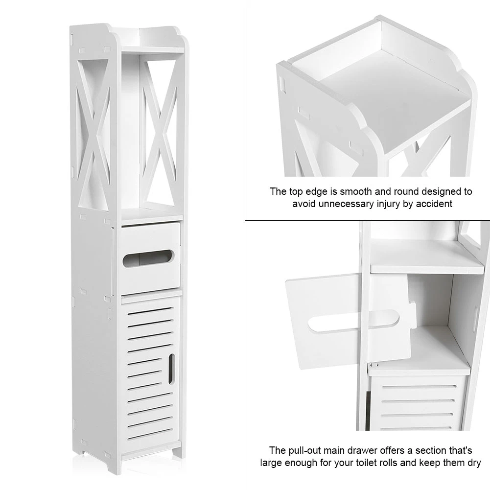 Bathroom Storage Cabinet White Wood Toilet Furniture Organizer with Shelf for Tissue Towel Bathroom Essentials 80x15.5x15CM