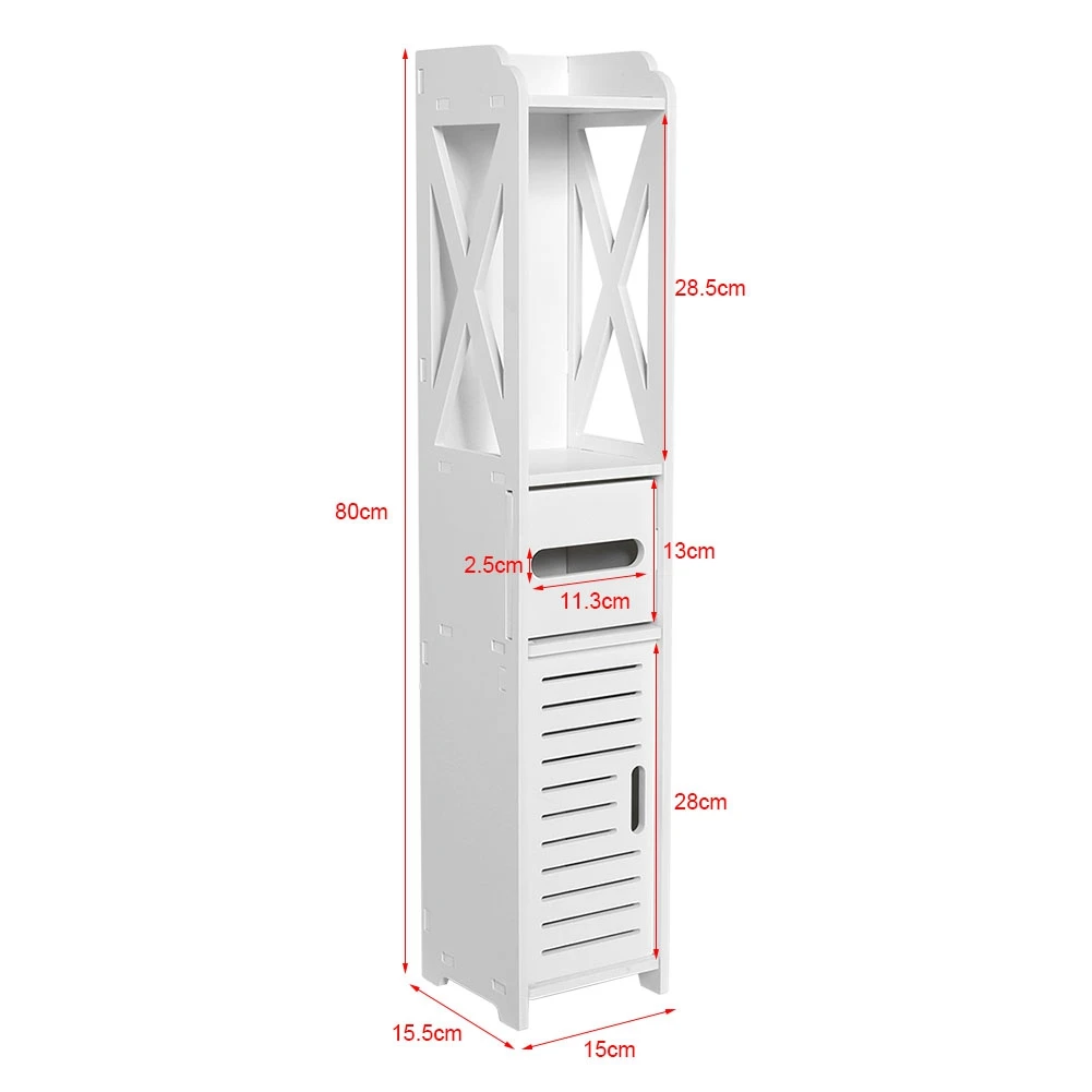 Bathroom Storage Cabinet White Wood Toilet Furniture Organizer with Shelf for Tissue Towel Bathroom Essentials 80x15.5x15CM