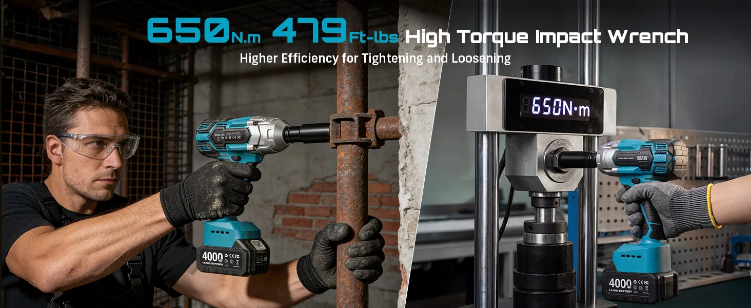 SEESII WH6 Lite 3-in-1 Impact Wrench & Electric Drill & Screwdriver 650N.m Cordless 1/2" Brushless Impact Gun Kit with 4.0ah Battery LED Light for Car Home