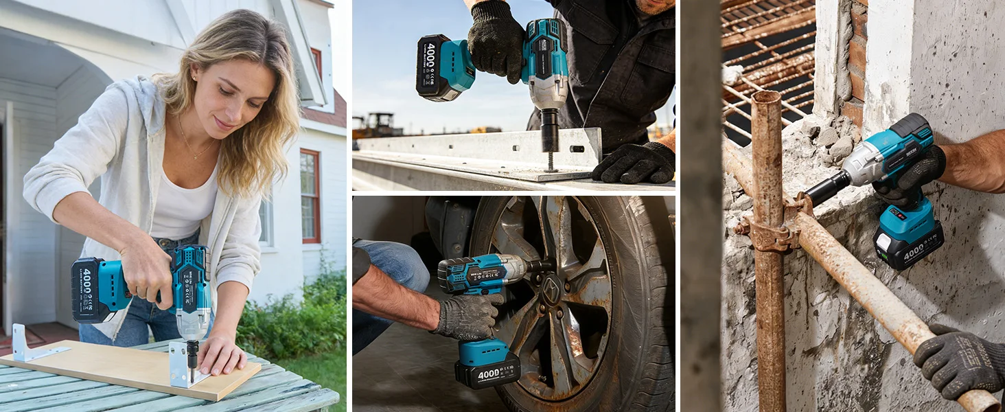 SEESII WH6 Lite 3-in-1 Impact Wrench & Electric Drill & Screwdriver 650N.m Cordless 1/2" Brushless Impact Gun Kit with 4.0ah Battery LED Light for Car Home